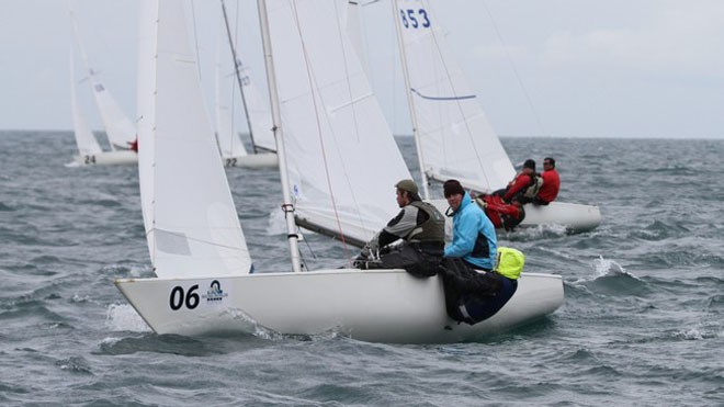 BRA 78 Ilha, Ribeiro and Ilha wining the last race - 2012 Soling Worlds © Chris Gribble